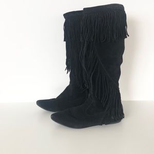 Sam Edelman Black Suede Fringe Boots